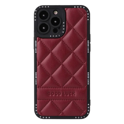 For iPhone 15 Pro Rhombic Grid Texture Case PU Leather Coated PC + TPU Phone Cover