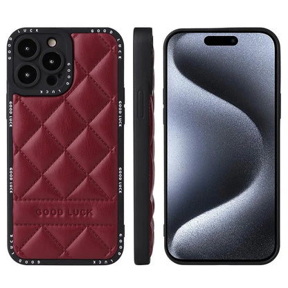 For iPhone 15 Pro Rhombic Grid Texture Case PU Leather Coated PC + TPU Phone Cover