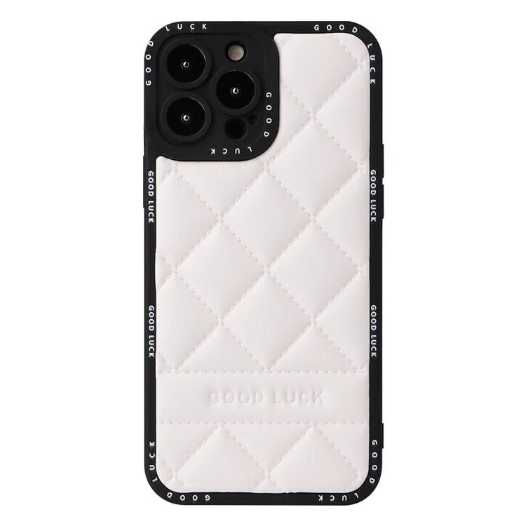 For iPhone 15 Pro Rhombic Grid Texture Case PU Leather Coated PC + TPU Phone Cover