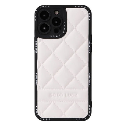 For iPhone 15 Pro Rhombic Grid Texture Case PU Leather Coated PC + TPU Phone Cover