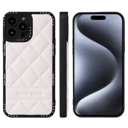 For iPhone 15 Pro Rhombic Grid Texture Case PU Leather Coated PC + TPU Phone Cover