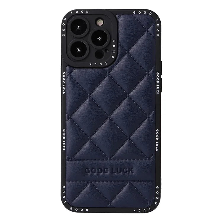 For iPhone 15 Pro Max Phone Case Rhombic Grid Texture Leather Coated PC + TPU Back Cover