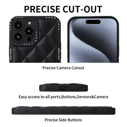 For iPhone 15 Pro Max Phone Case Rhombic Grid Texture Leather Coated PC + TPU Back Cover