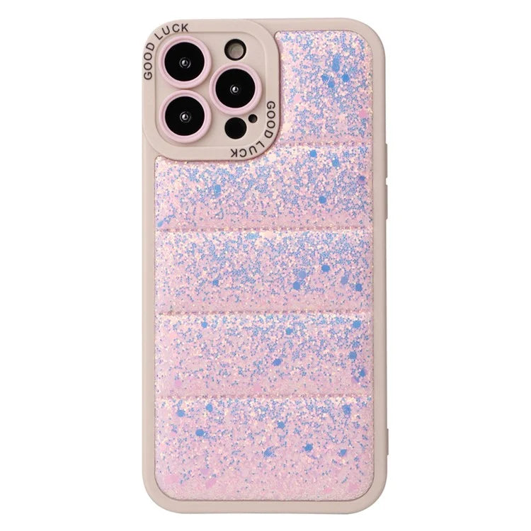 For iPhone 15 Pro Phone Case Glitter Sparkle Down Jacket Back Cover