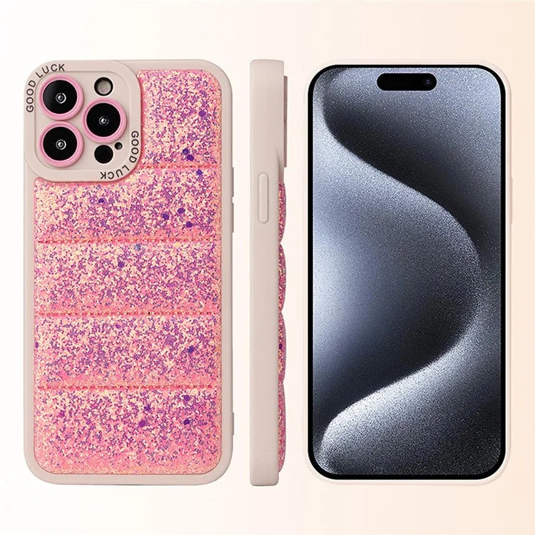For iPhone 15 Pro Phone Case Glitter Sparkle Down Jacket Back Cover