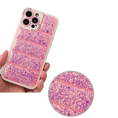For iPhone 15 Pro Phone Case Glitter Sparkle Down Jacket Back Cover