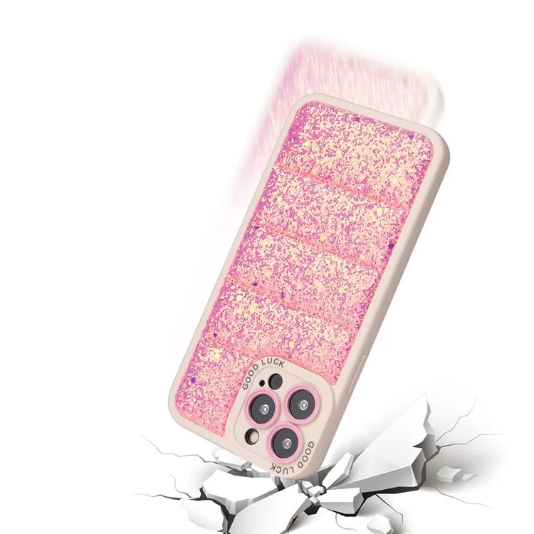 For iPhone 15 Pro Phone Case Glitter Sparkle Down Jacket Back Cover
