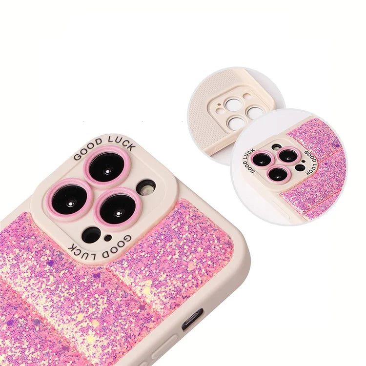 For iPhone 15 Pro Max Glitter Bling Phone Case Down Jacket Anti-Scratch Cover