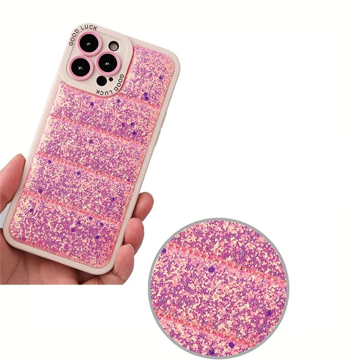 For iPhone 15 Pro Max Glitter Bling Phone Case Down Jacket Anti-Scratch Cover