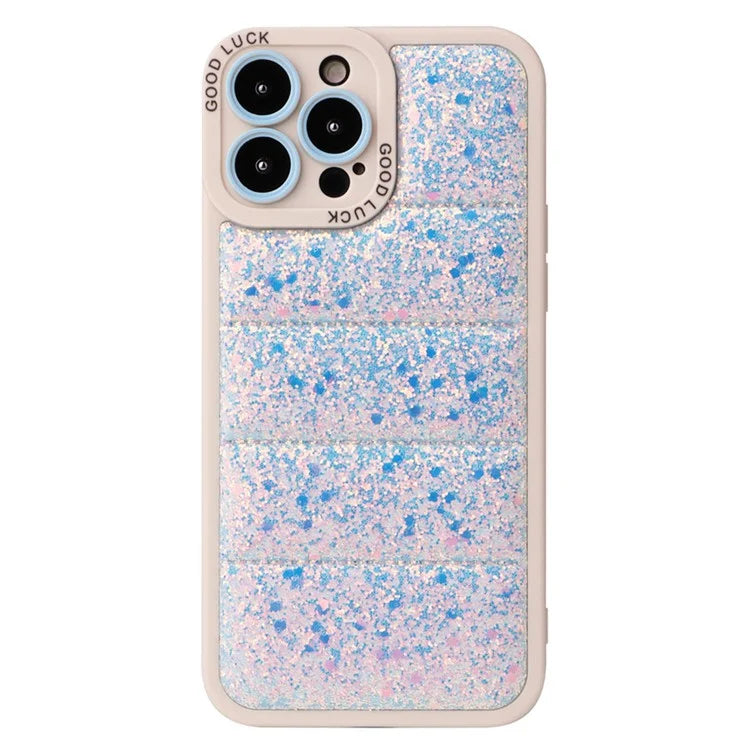 For iPhone 15 Pro Max Glitter Bling Phone Case Down Jacket Anti-Scratch Cover