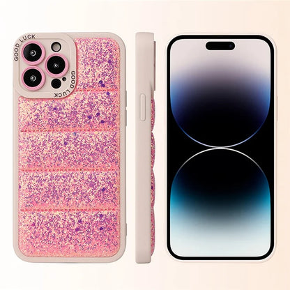 For iPhone 14 Pro Max Phone Case Camera Protection Glitter Leather Coated Back Cover