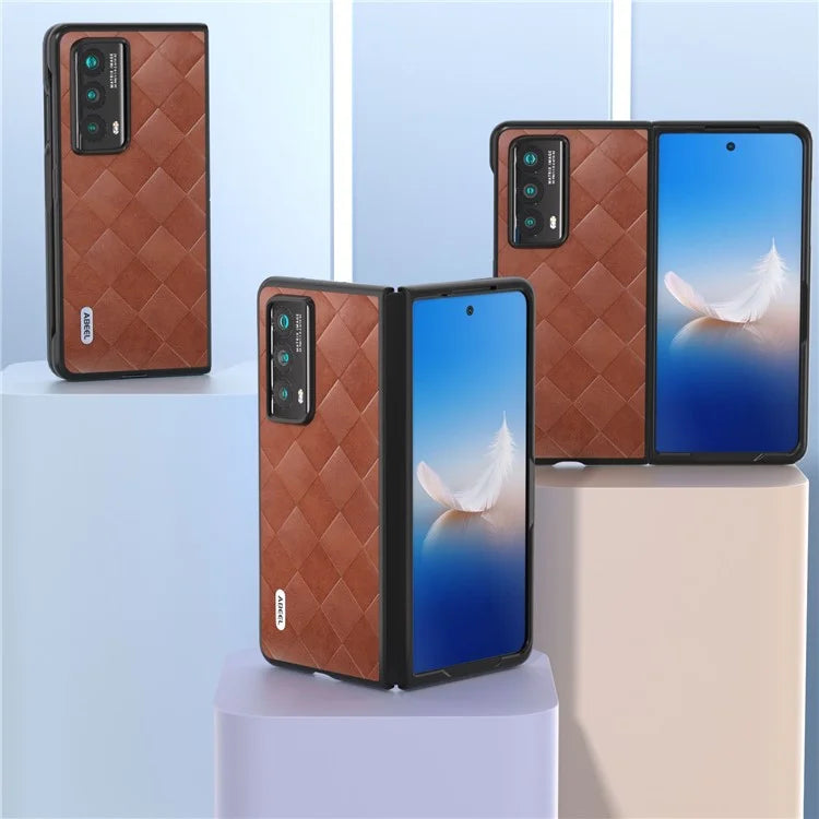 ABEEL For Honor Magic Vs2 5G Case Grid Texture PU Leather Coated Phone Back Cover