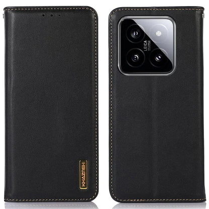 KHAZNEH For Xiaomi 14 Pro Case Genuine Cow Leather Nappa Texture RFID Blocking Phone Cover