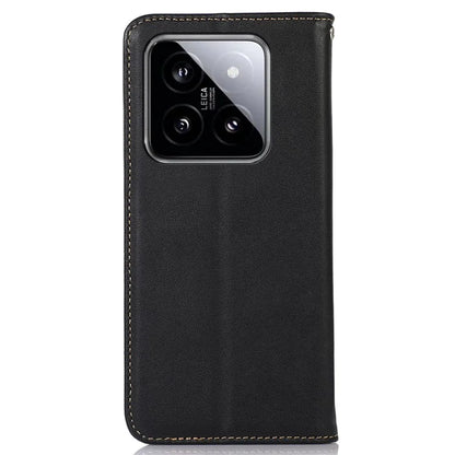 KHAZNEH For Xiaomi 14 Pro Case Genuine Cow Leather Nappa Texture RFID Blocking Phone Cover