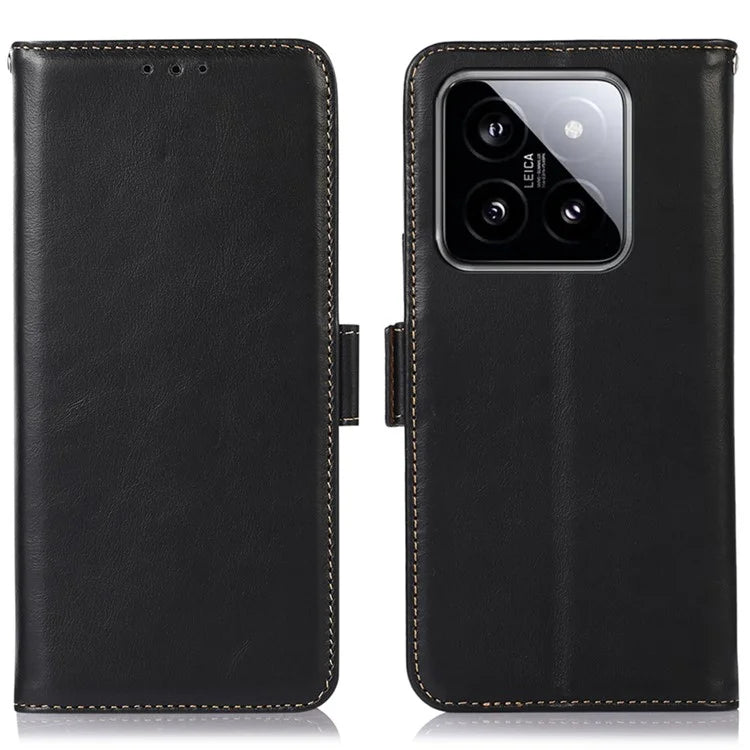 For Xiaomi 14 Pro Case Genuine Cow Leather RFID Blocking Stand Phone Cover