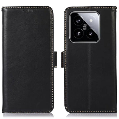 For Xiaomi 14 Pro Case Genuine Cow Leather RFID Blocking Stand Phone Cover