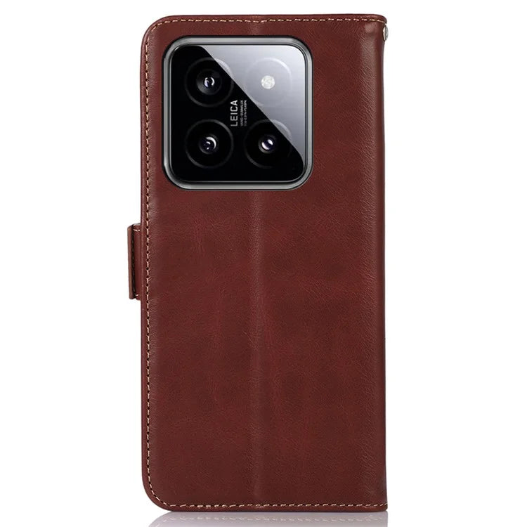 For Xiaomi 14 Pro Case Genuine Cow Leather RFID Blocking Stand Phone Cover