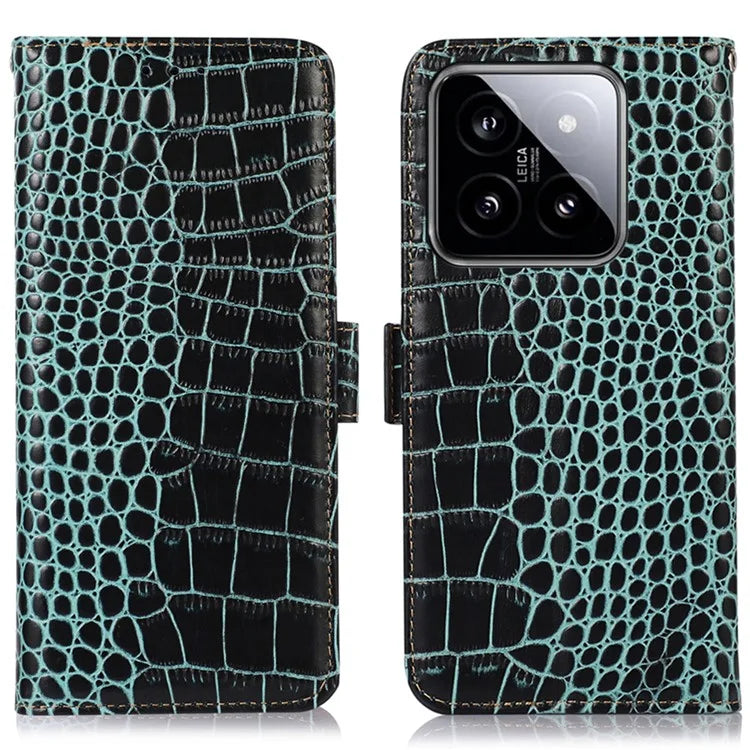 For Xiaomi 14 Pro Case Genuine Cow Leather RFID Blocking Wallet Phone Cover