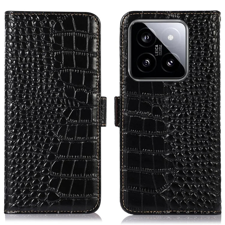 For Xiaomi 14 Pro Case Genuine Cow Leather RFID Blocking Wallet Phone Cover