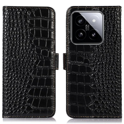 For Xiaomi 14 Pro Case Genuine Cow Leather RFID Blocking Wallet Phone Cover