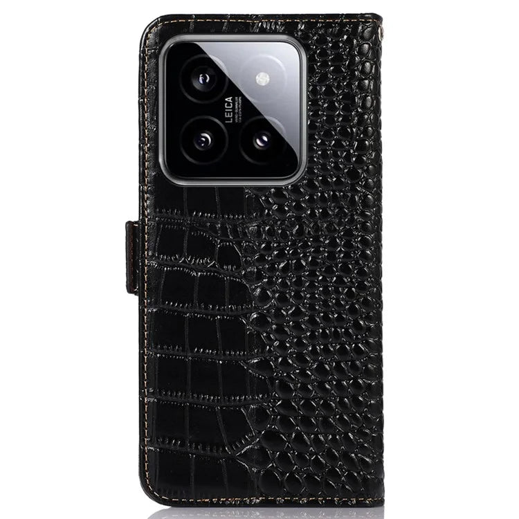 For Xiaomi 14 Pro Case Genuine Cow Leather RFID Blocking Wallet Phone Cover