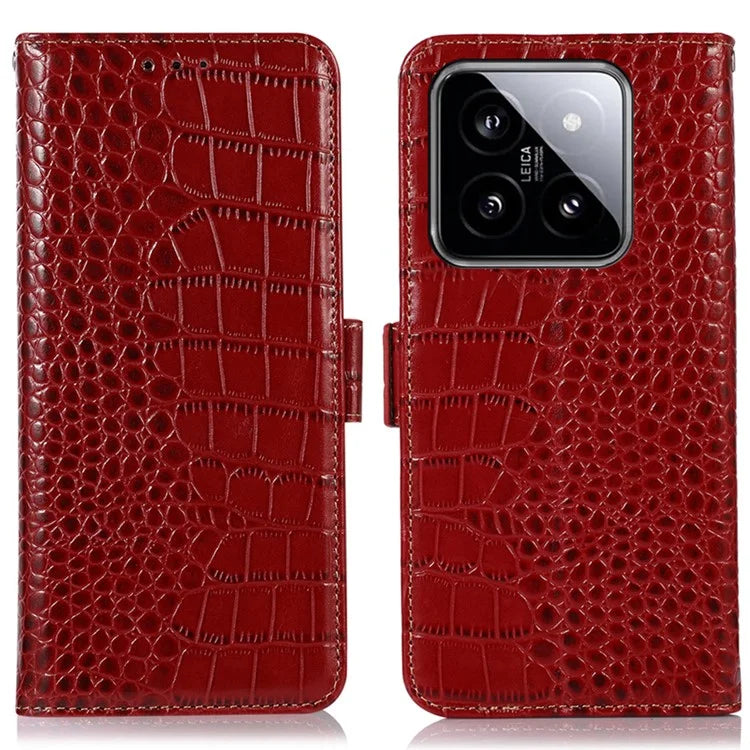 For Xiaomi 14 Pro Case Genuine Cow Leather RFID Blocking Wallet Phone Cover