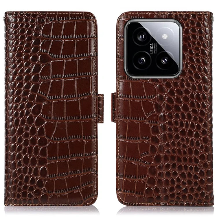 For Xiaomi 14 Pro Case Genuine Cow Leather RFID Blocking Wallet Phone Cover