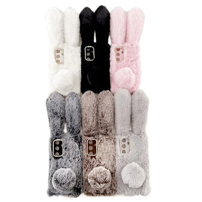 For Samsung Galaxy S24+ Case 3D Bunny Ears Fuzzy Winter Warm Phone Cover