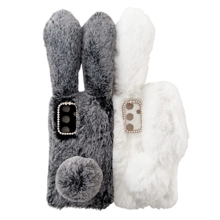 For Samsung Galaxy S24+ Case 3D Bunny Ears Fuzzy Winter Warm Phone Cover