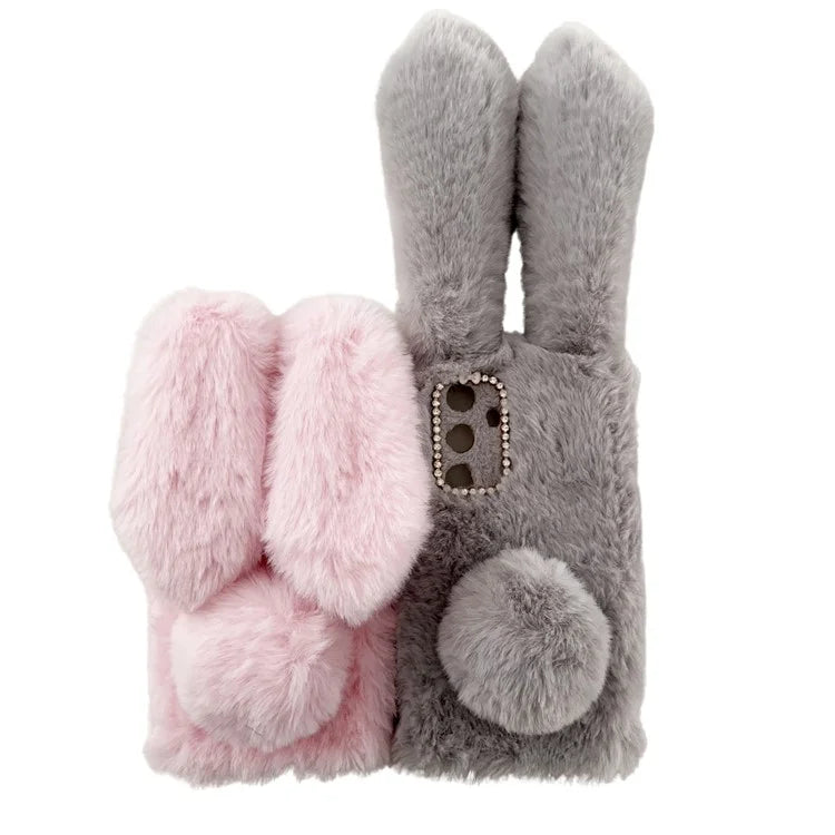 For Samsung Galaxy S24+ Case 3D Bunny Ears Fuzzy Winter Warm Phone Cover