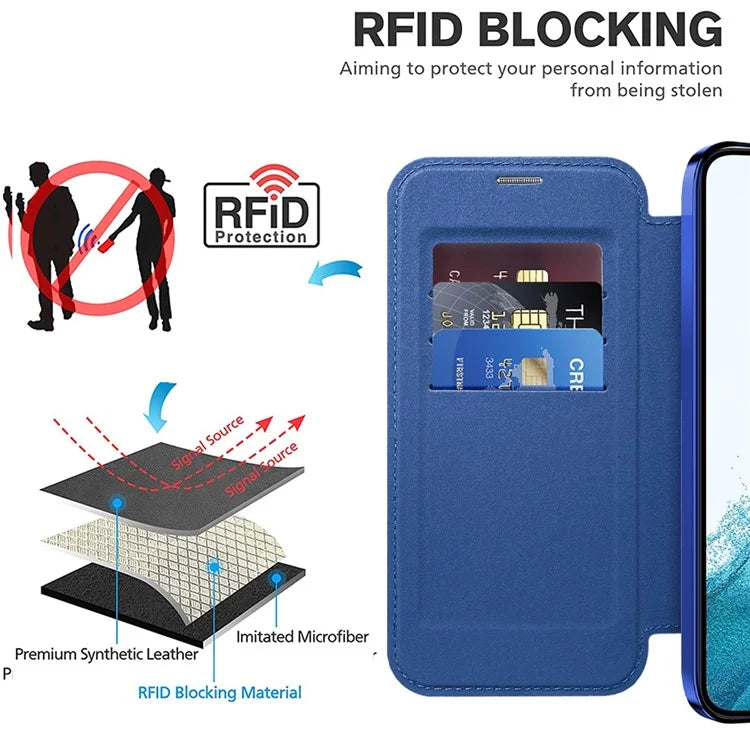 For Samsung Galaxy S22 5G Magnetic Case RFID Blocking Phone Leather Cover