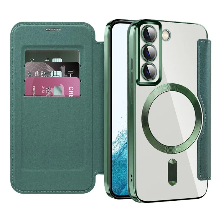 For Samsung Galaxy S22 5G Magnetic Case RFID Blocking Phone Leather Coverish Green