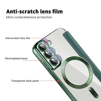 For Samsung Galaxy S22 5G Magnetic Case RFID Blocking Phone Leather Coverish Green