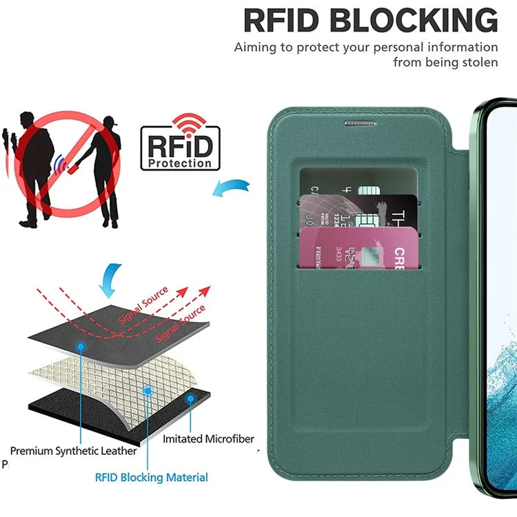For Samsung Galaxy S22 5G Magnetic Case RFID Blocking Phone Leather Coverish Green