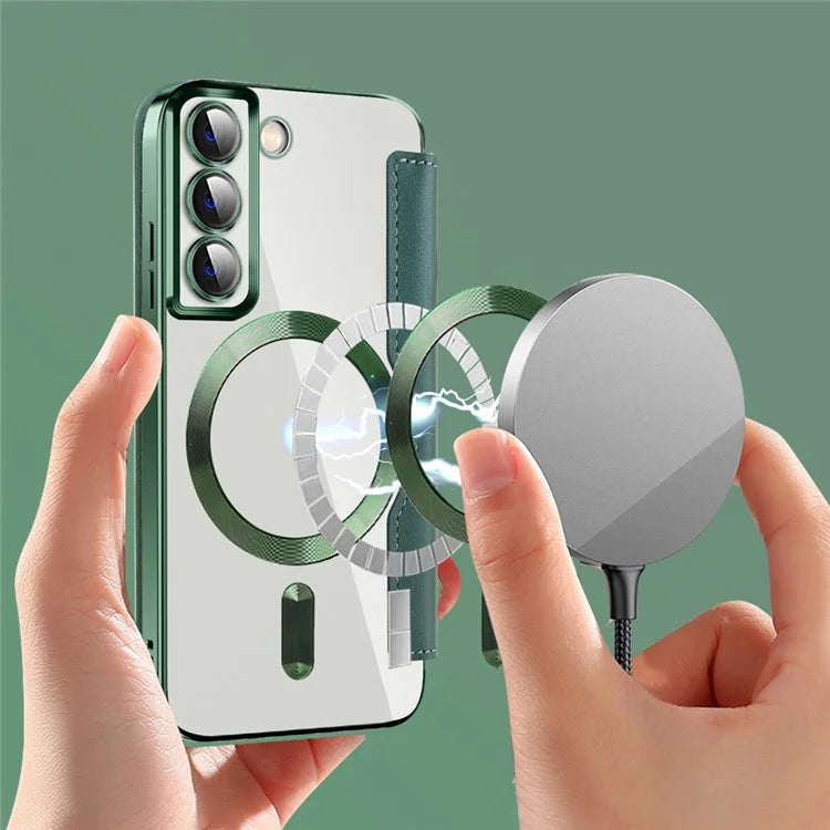 For Samsung Galaxy S22 5G Magnetic Case RFID Blocking Phone Leather Coverish Green