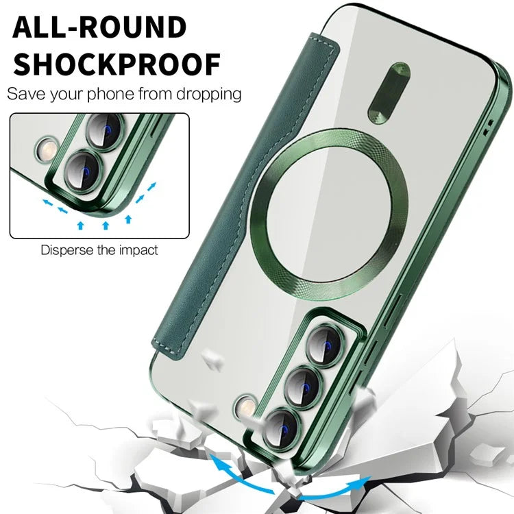 For Samsung Galaxy S22 5G Magnetic Case RFID Blocking Phone Leather Coverish Green