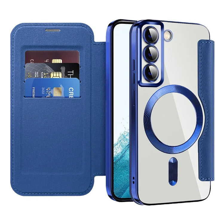 For Samsung Galaxy S22+ 5G Magnetic Case PU Leather Card Holder Phone Cover