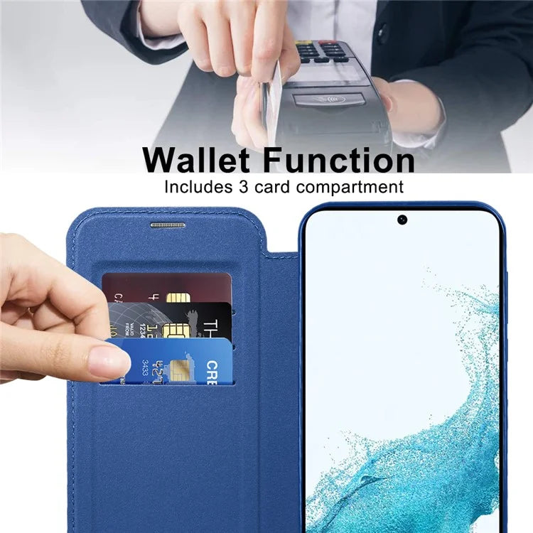 For Samsung Galaxy S22+ 5G Magnetic Case PU Leather Card Holder Phone Cover