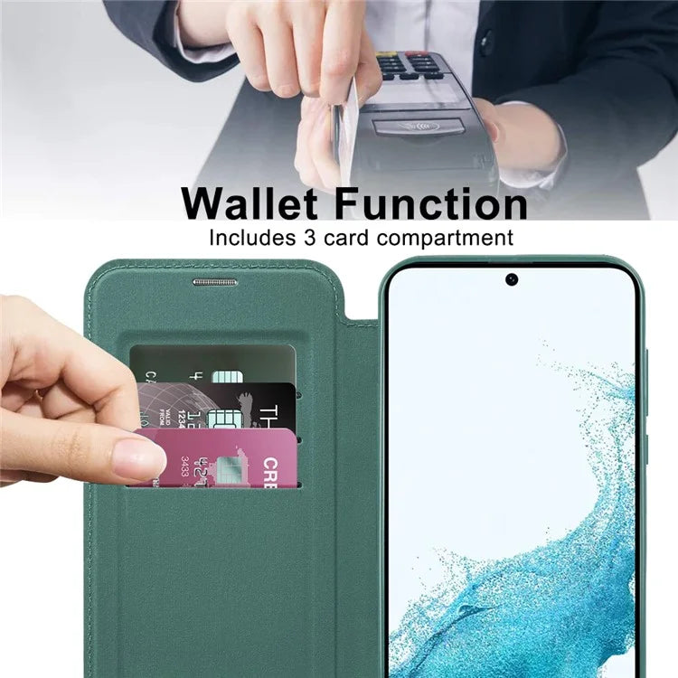 For Samsung Galaxy S22+ 5G Magnetic Case PU Leather Card Holder Phone Coverish Green
