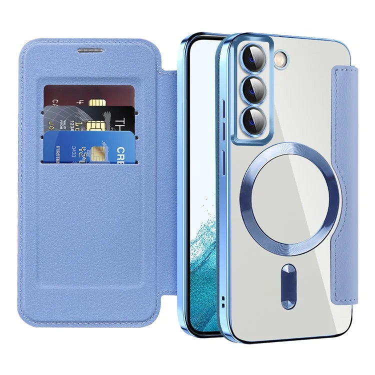 For Samsung Galaxy S22+ 5G Magnetic Case PU Leather Card Holder Phone Cover