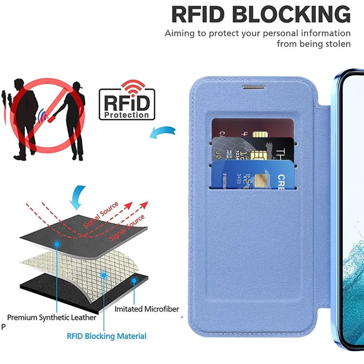 For Samsung Galaxy S22+ 5G Magnetic Case PU Leather Card Holder Phone Cover