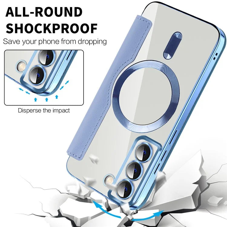 For Samsung Galaxy S22+ 5G Magnetic Case PU Leather Card Holder Phone Cover