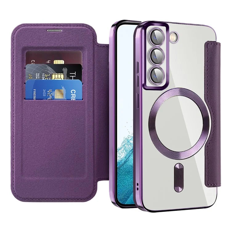 For Samsung Galaxy S22+ 5G Magnetic Case PU Leather Card Holder Phone Cover