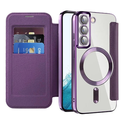 For Samsung Galaxy S22+ 5G Magnetic Case PU Leather Card Holder Phone Cover