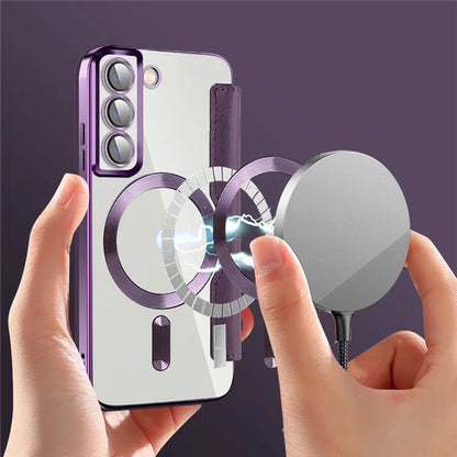 For Samsung Galaxy S22+ 5G Magnetic Case PU Leather Card Holder Phone Cover