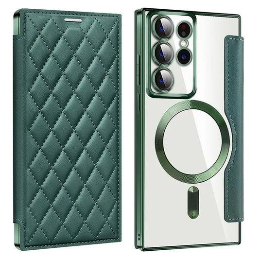 For Samsung Galaxy S22 Ultra 5G Case Card Slots Phone Cover Compatible with MagSafeish Green