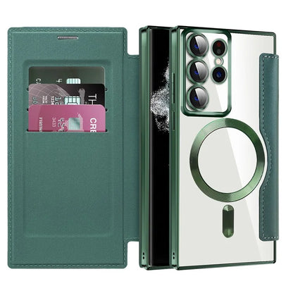 For Samsung Galaxy S22 Ultra 5G Case Card Slots Phone Cover Compatible with MagSafeish Green