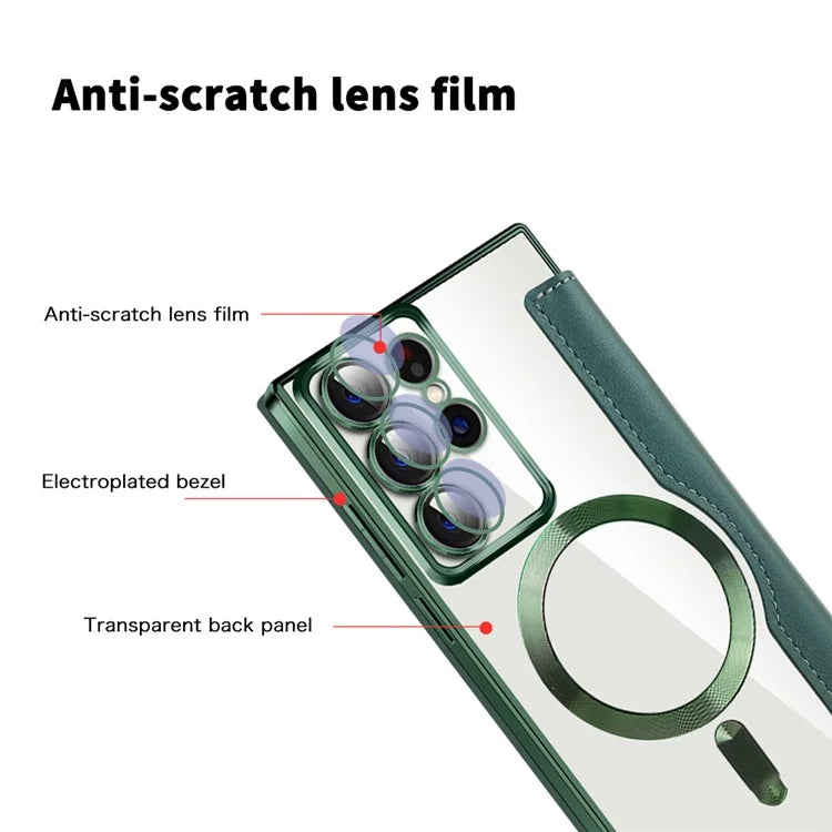For Samsung Galaxy S22 Ultra 5G Case Card Slots Phone Cover Compatible with MagSafeish Green