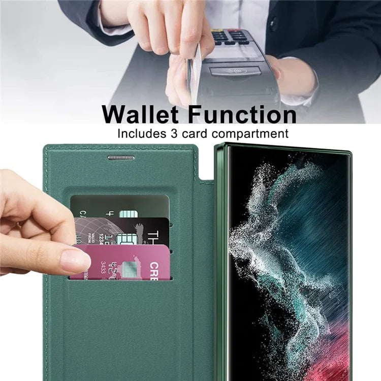 For Samsung Galaxy S22 Ultra 5G Case Card Slots Phone Cover Compatible with MagSafeish Green