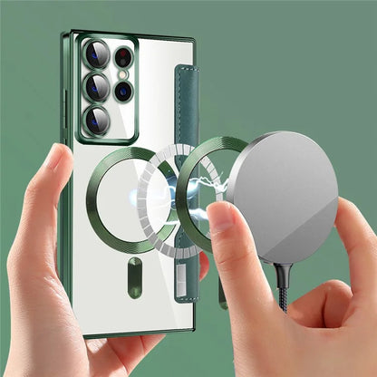 For Samsung Galaxy S22 Ultra 5G Case Card Slots Phone Cover Compatible with MagSafeish Green